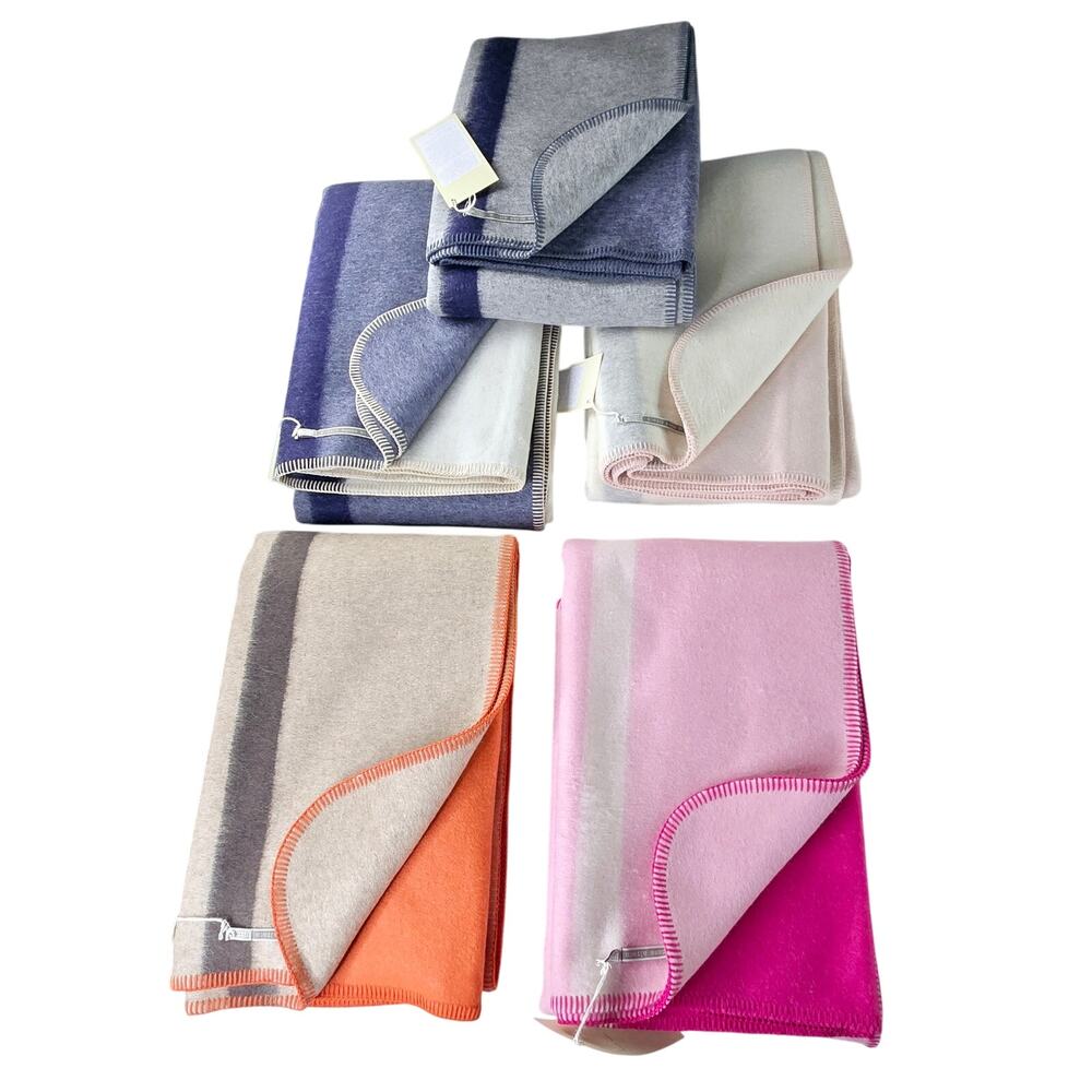 Alicia Adams Alpaca NIP wool field blanket 70x55" pink orange blue grey ivory